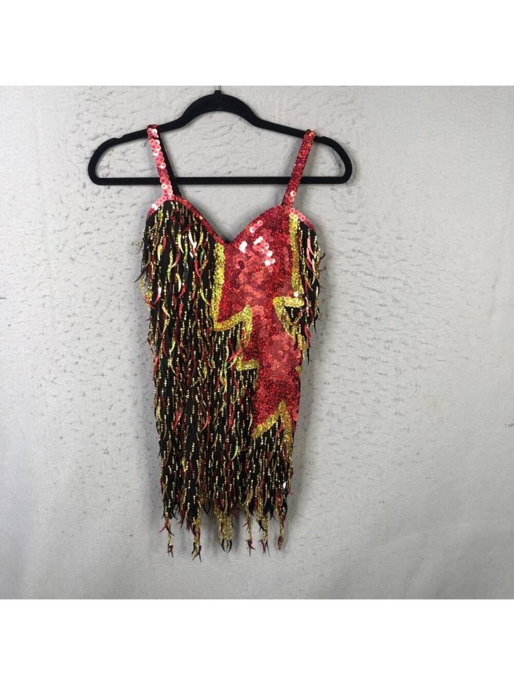 Sequin Flame Dress Womens M Multicolor Bodycon Mini Fringe Party Cocktail